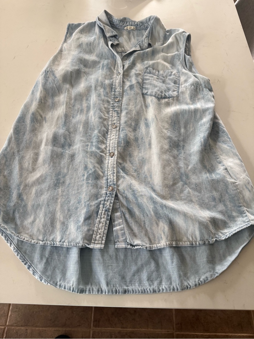 Tribal Light Wash Sleeveless Denim Blouse